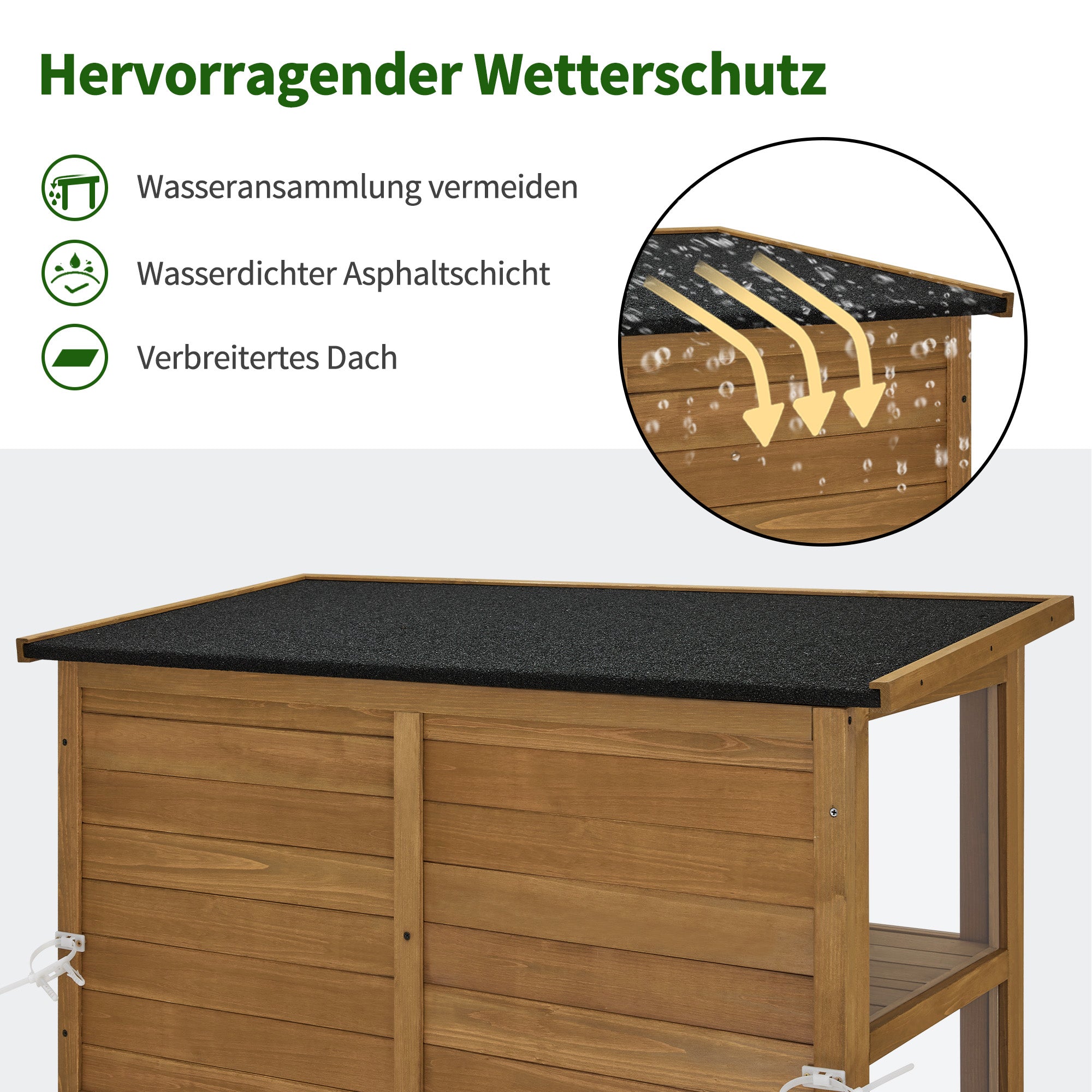 M MCombo Gartenschrank Gartenhaus Holz Wetterfest, Gerätehaus Garten Outdoor Wasserdicht, für Außenbereich Balkon Terrasse, Gartenhütte mit 3 Herausnehmbaren Ablagen 55×110×175 cm, 0130D (Natur)