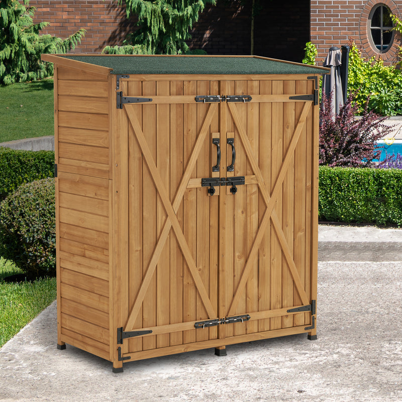 M MCombo Gartenschrank Holz Wetterfest, Klein Outdoor Gartenhaus Gerätehaus, für Außenbereich & Balkon & Terrasse, 122×60×137cm, 0707 (Natur/Grau)