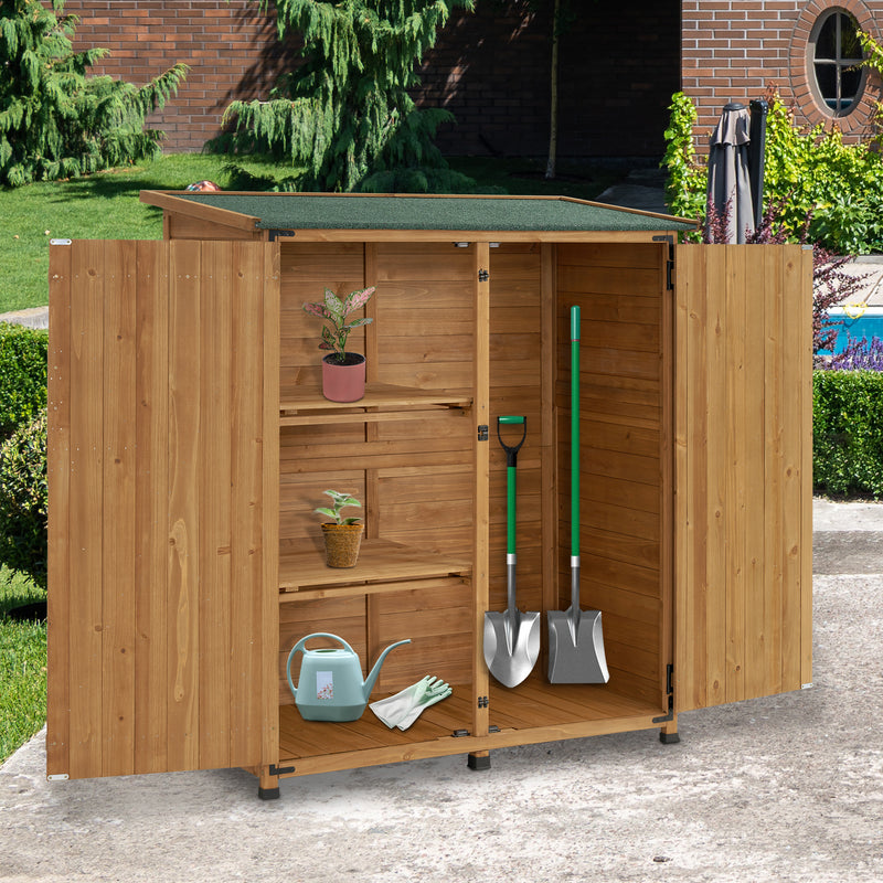 M MCombo Gartenschrank Holz Wetterfest, Klein Outdoor Gartenhaus Gerätehaus, für Außenbereich & Balkon & Terrasse, 122×60×137cm, 0707 (Natur/Grau)