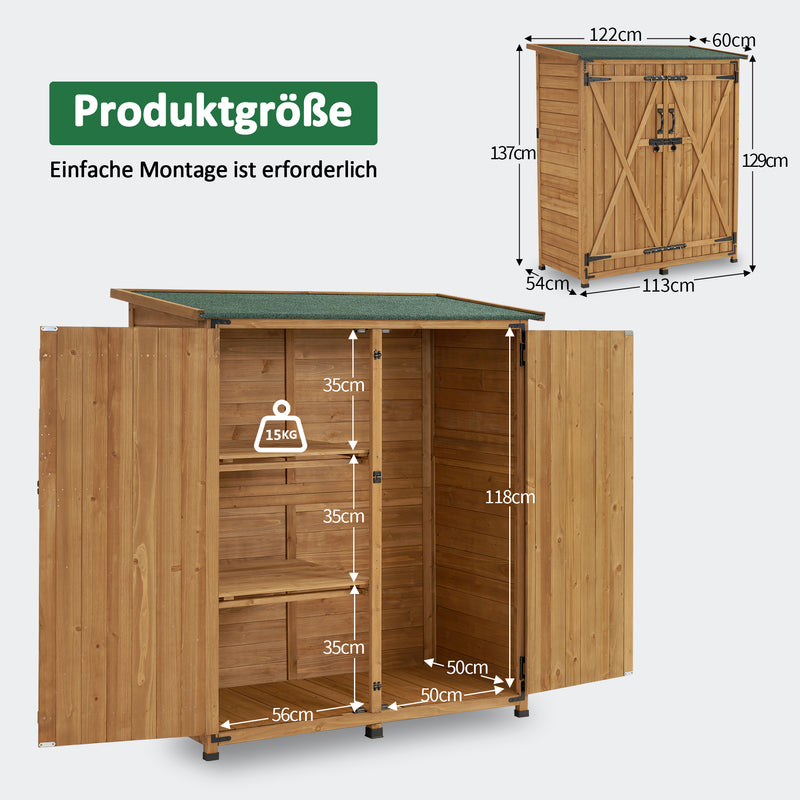 M MCombo Gartenschrank Holz Wetterfest, Klein Outdoor Gartenhaus Gerätehaus, für Außenbereich & Balkon & Terrasse, 122×60×137cm, 0707 (Natur/Grau)