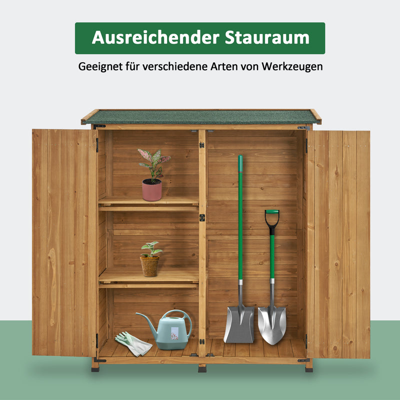 M MCombo Gartenschrank Holz Wetterfest, Klein Outdoor Gartenhaus Gerätehaus, für Außenbereich & Balkon & Terrasse, 122×60×137cm, 0707 (Natur/Grau)