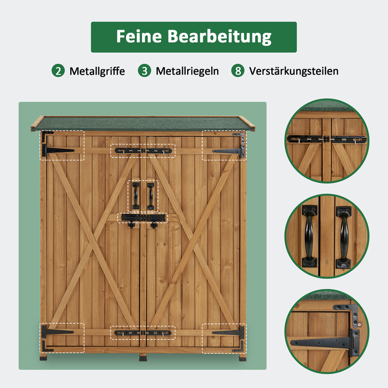 M MCombo Gartenschrank Holz Wetterfest, Klein Outdoor Gartenhaus Gerätehaus, für Außenbereich & Balkon & Terrasse, 122×60×137cm, 0707 (Natur/Grau)