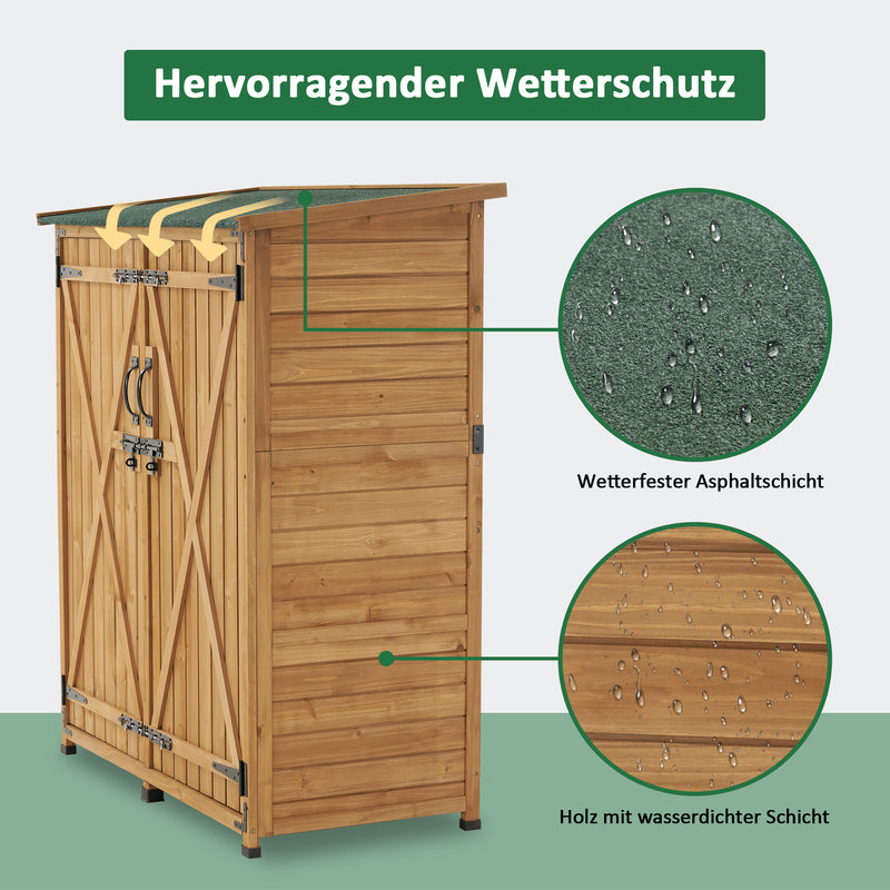 M MCombo Gartenschrank Holz Wetterfest, Klein Outdoor Gartenhaus Gerätehaus, für Außenbereich & Balkon & Terrasse, 122×60×137cm, 0707 (Natur/Grau)