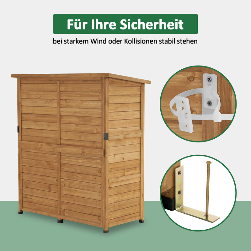 M MCombo Gartenschrank Holz Wetterfest, Klein Outdoor Gartenhaus Gerätehaus, für Außenbereich & Balkon & Terrasse, 122×60×137cm, 0707 (Natur/Grau)