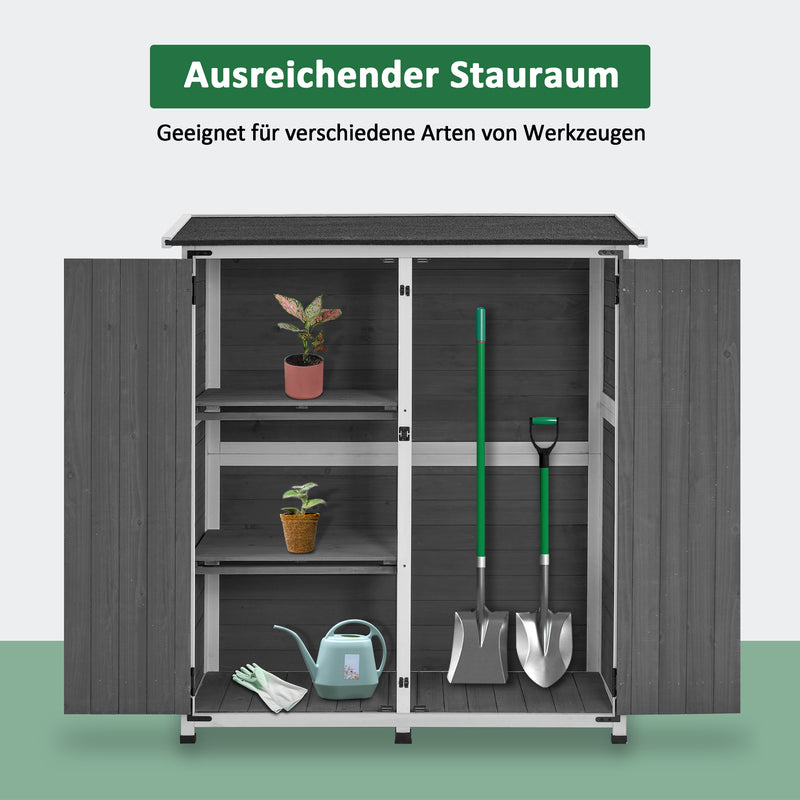 M MCombo Gartenschrank Holz Wetterfest, Klein Outdoor Gartenhaus Gerätehaus, für Außenbereich & Balkon & Terrasse, 122×60×137cm, 0707 (Natur/Grau)