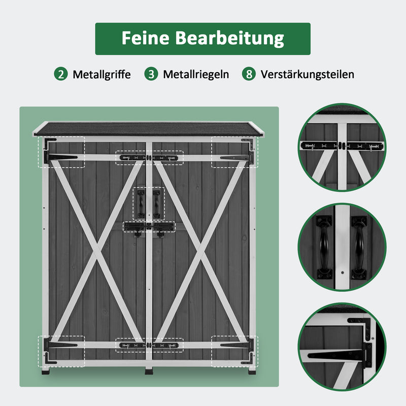 M MCombo Gartenschrank Holz Wetterfest, Klein Outdoor Gartenhaus Gerätehaus, für Außenbereich & Balkon & Terrasse, 122×60×137cm, 0707 (Natur/Grau)