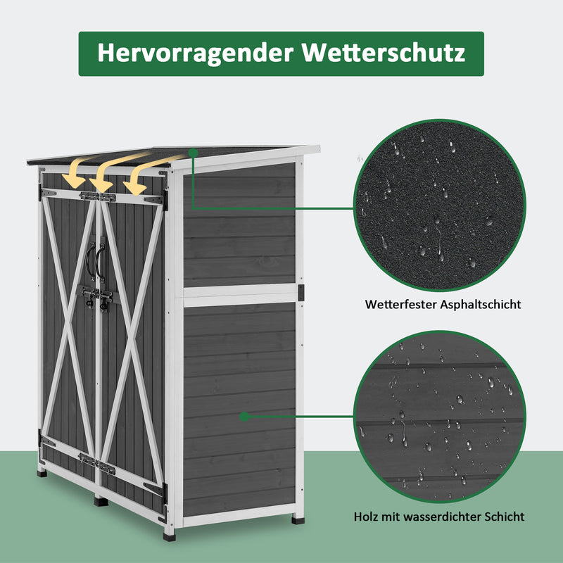 M MCombo Gartenschrank Holz Wetterfest, Klein Outdoor Gartenhaus Gerätehaus, für Außenbereich & Balkon & Terrasse, 122×60×137cm, 0707 (Natur/Grau)