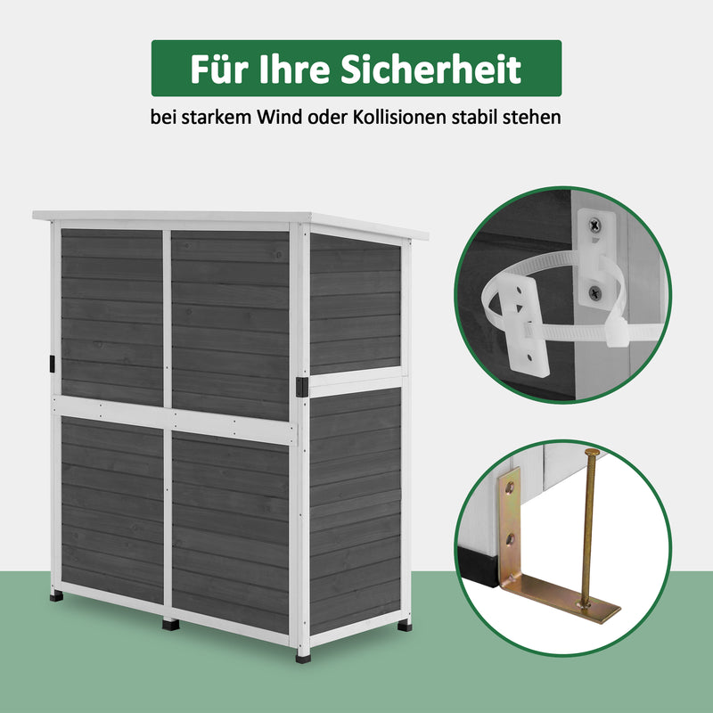 M MCombo Gartenschrank Holz Wetterfest, Klein Outdoor Gartenhaus Gerätehaus, für Außenbereich & Balkon & Terrasse, 122×60×137cm, 0707 (Natur/Grau)