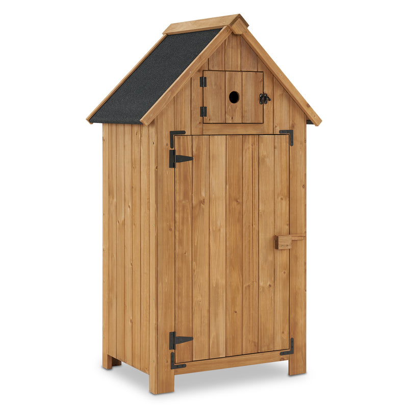 M MCombo Gartenschrank Holz Klein, Outdoor Gartenhaus Gerätehaus Wetterfest, für Balkon & Terrasse, 0733, 77×54×137cm (Natur)