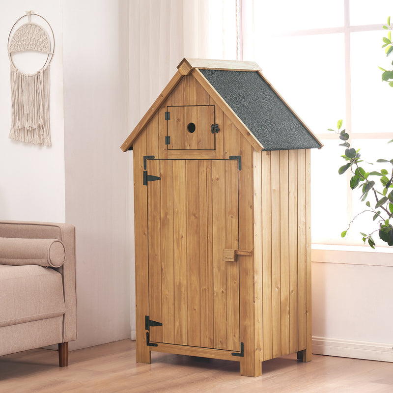 M MCombo Gartenschrank Holz Klein, Outdoor Gartenhaus Gerätehaus Wetterfest, für Balkon & Terrasse, 0733, 77×54×137cm (Natur)