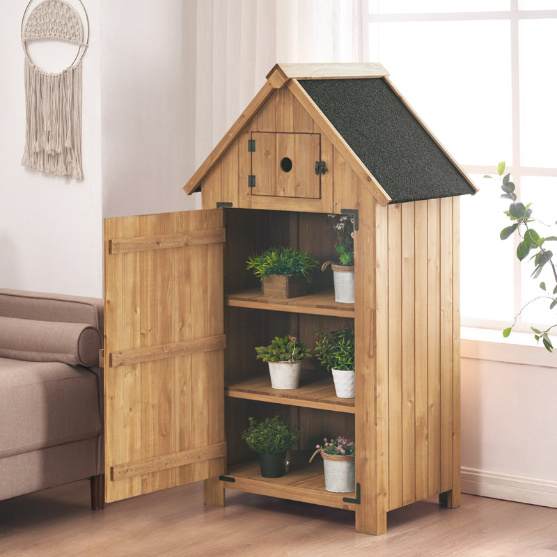 M MCombo Gartenschrank Holz Klein, Outdoor Gartenhaus Gerätehaus Wetterfest, für Balkon & Terrasse, 0733, 77×54×137cm (Natur)