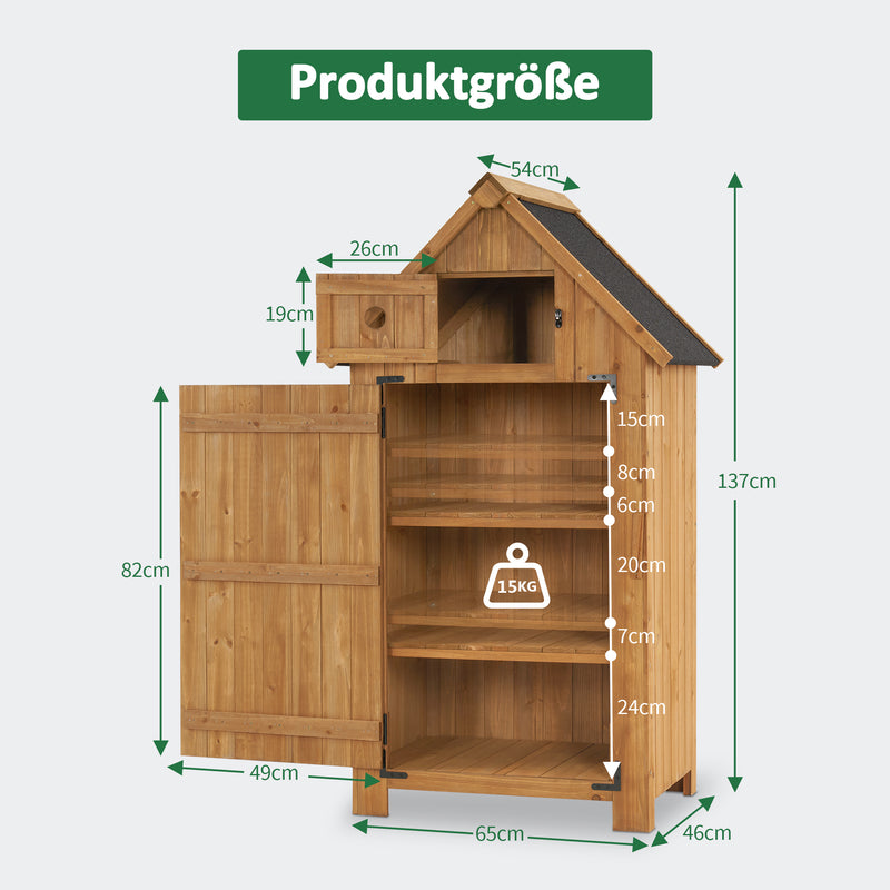 M MCombo Gartenschrank Holz Klein, Outdoor Gartenhaus Gerätehaus Wetterfest, für Balkon & Terrasse, 0733, 77×54×137cm (Natur)