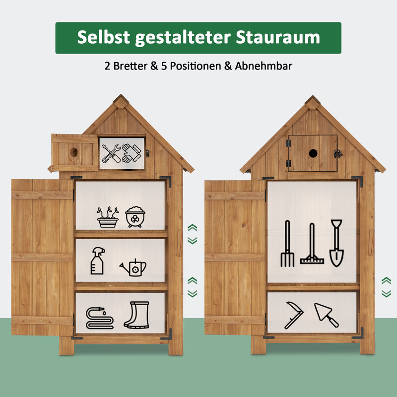 M MCombo Gartenschrank Holz Klein, Outdoor Gartenhaus Gerätehaus Wetterfest, für Balkon & Terrasse, 0733, 77×54×137cm (Natur)