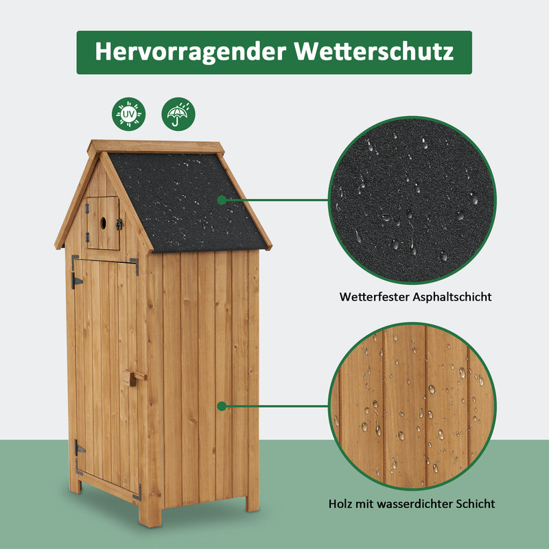 M MCombo Gartenschrank Holz Klein, Outdoor Gartenhaus Gerätehaus Wetterfest, für Balkon & Terrasse, 0733, 77×54×137cm (Natur)