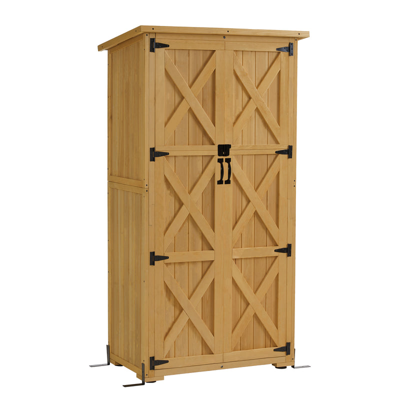 M MCombo Gartenschrank Holz, Gartenhaus Klein Wetterfest, Outdoor Gerätehaus Geräteschuppen, für Außenbereich Balkon Terrasse, 90×55×169cm, 0878