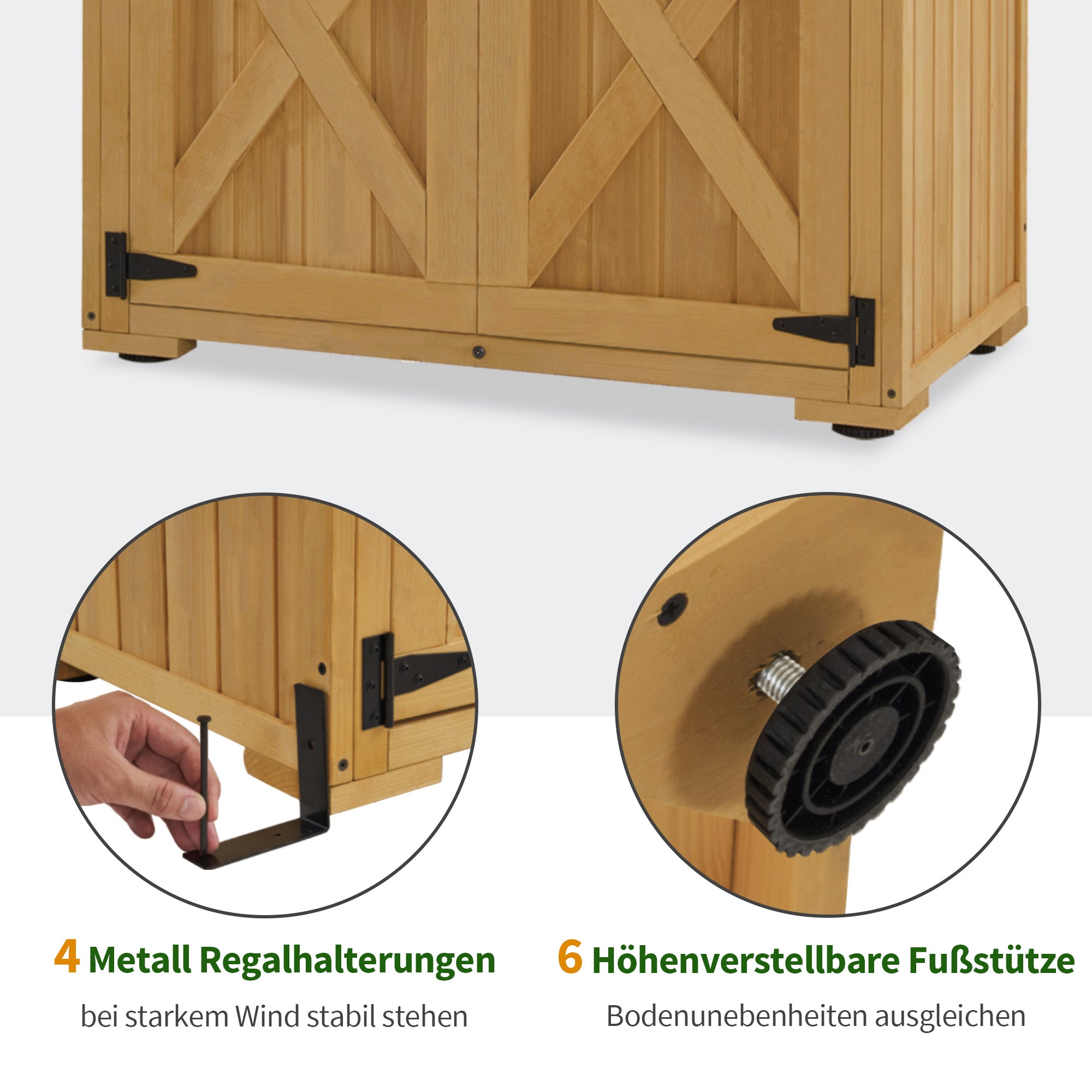 M MCombo Gartenschrank Holz, Gartenhaus Klein Wetterfest, Outdoor Gerätehaus Geräteschuppen, für Außenbereich Balkon Terrasse, 90×55×169cm, 0878
