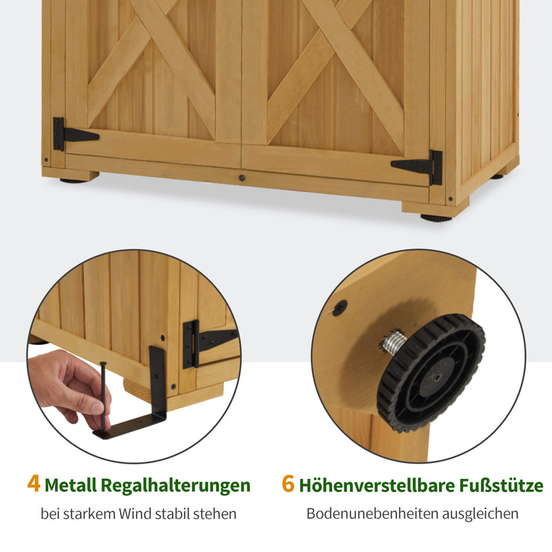 M MCombo Gartenschrank Holz, Gartenhaus Klein Wetterfest, Outdoor Gerätehaus Geräteschuppen, für Außenbereich Balkon Terrasse, 90×55×169cm, 0878D (Natur)