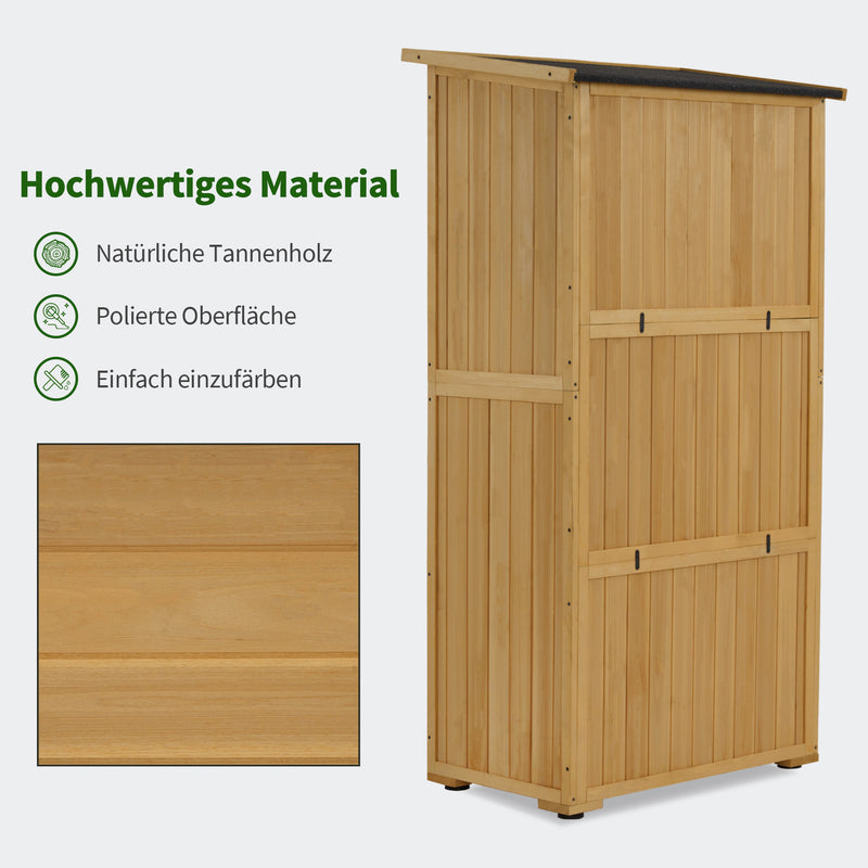 M MCombo Gartenschrank Holz, Gartenhaus Klein Wetterfest, Outdoor Gerätehaus Geräteschuppen, für Außenbereich Balkon Terrasse, 90×55×169cm, 0878D (Natur)