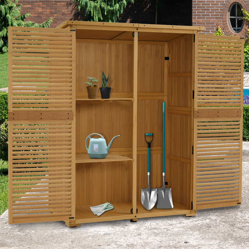 M MCombo Gartenschrank Holz, Gartenhaus Klein Wetterfest, Outdoor Gerätehaus Geräteschuppen, für Außenbereich Balkon Terrasse, 127×59×168 cm, 0901D (Natur)