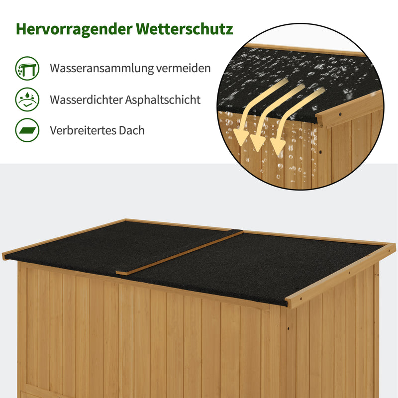 M MCombo Gartenschrank Holz, Gartenhaus Klein Wetterfest, Outdoor Gerätehaus Geräteschuppen, für Außenbereich Balkon Terrasse, 127×59×168 cm, 0901D (Natur)