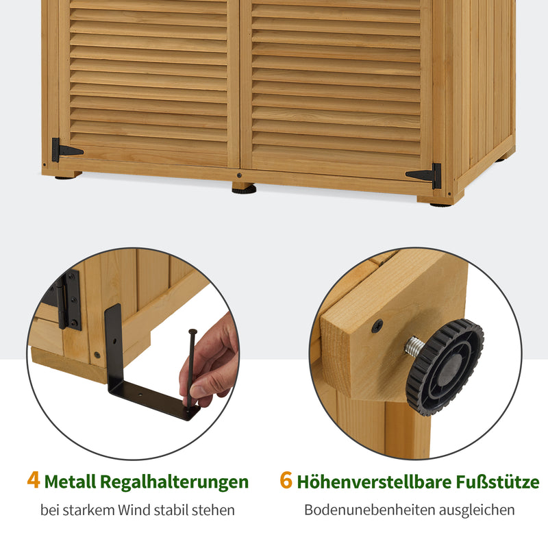 M MCombo Gartenschrank Holz, Gartenhaus Klein Wetterfest, Outdoor Gerätehaus Geräteschuppen, für Außenbereich Balkon Terrasse, 127×59×168 cm, 0901D (Natur)