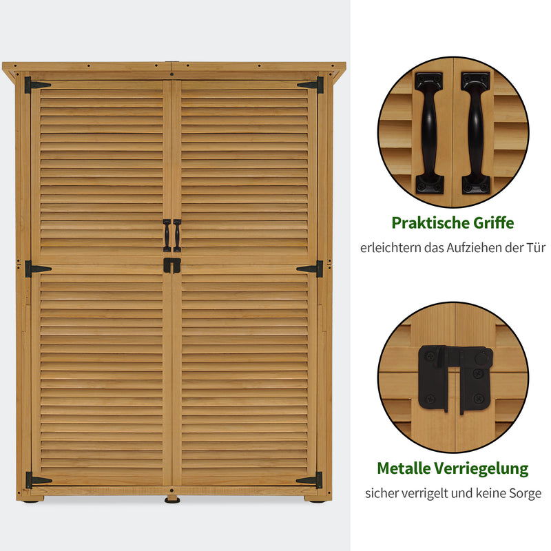 M MCombo Gartenschrank Holz, Gartenhaus Klein Wetterfest, Outdoor Gerätehaus Geräteschuppen, für Außenbereich Balkon Terrasse, 127×59×168 cm, 0901D (Natur)