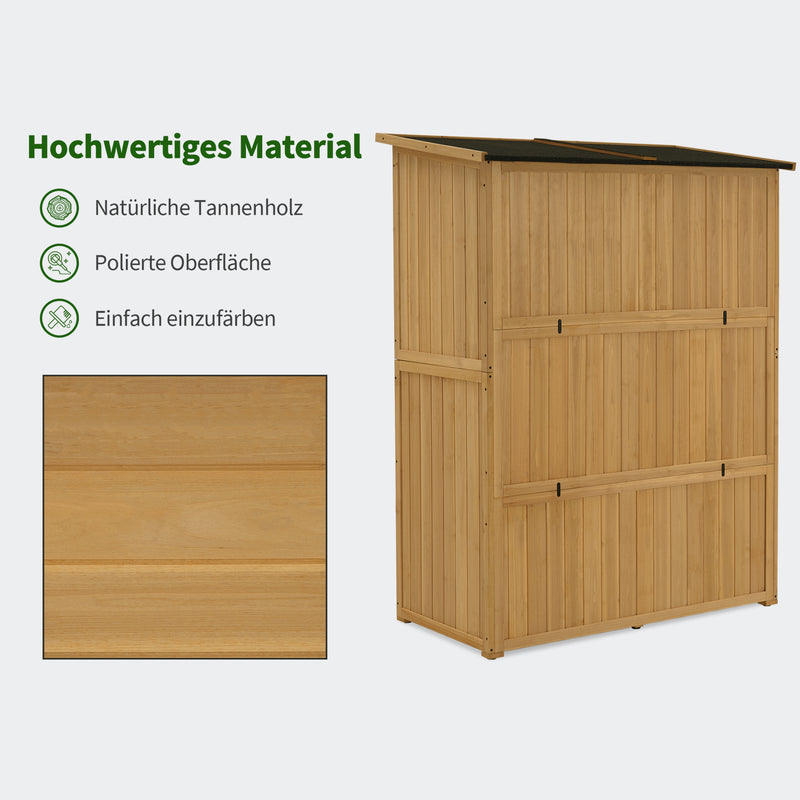 M MCombo Gartenschrank Holz, Gartenhaus Klein Wetterfest, Outdoor Gerätehaus Geräteschuppen, für Außenbereich Balkon Terrasse, 127×59×168 cm, 0901D (Natur)