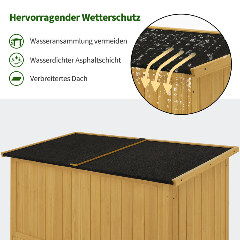 M MCombo Gartenschrank Holz, Gartenhaus Klein Wetterfest, Outdoor Gerätehaus Geräteschuppen, für Außenbereich Balkon Terrasse, 59×127×168 cm, 0912-F