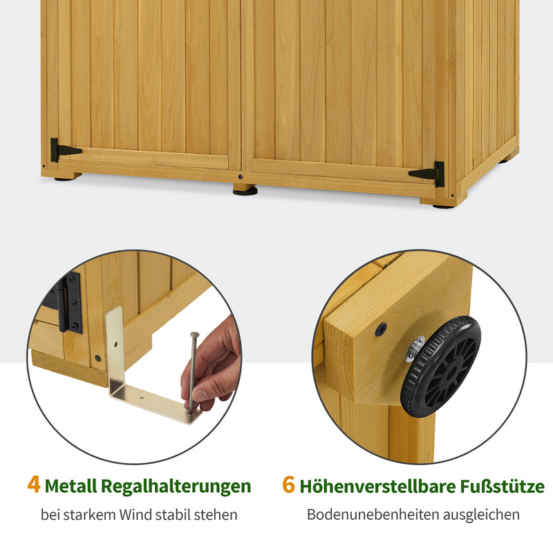 M MCombo Gartenschrank Holz, Gartenhaus Klein Wetterfest, Outdoor Gerätehaus Geräteschuppen, für Außenbereich Balkon Terrasse, 59×127×168 cm, 0912-F