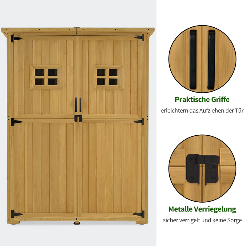 M MCombo Gartenschrank Holz, Gartenhaus Klein Wetterfest, Outdoor Gerätehaus Geräteschuppen, für Außenbereich Balkon Terrasse, 59×127×168 cm, 0912-F