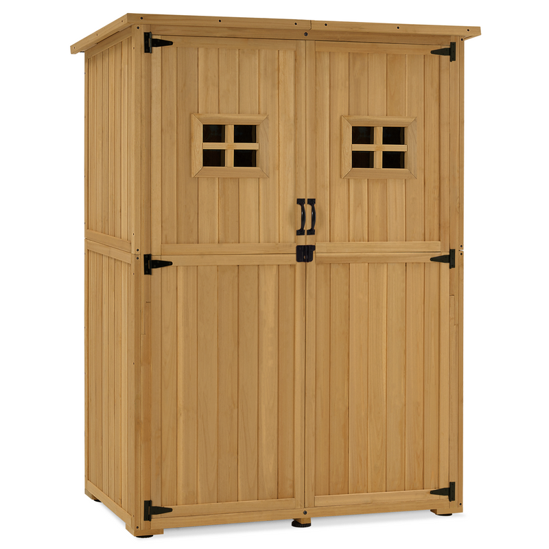 M MCombo Gartenschrank Holz, Gartenhaus Klein Wetterfest, Outdoor Gerätehaus Geräteschuppen, für Außenbereich Balkon Terrasse, 127×59×168 cm, 0912