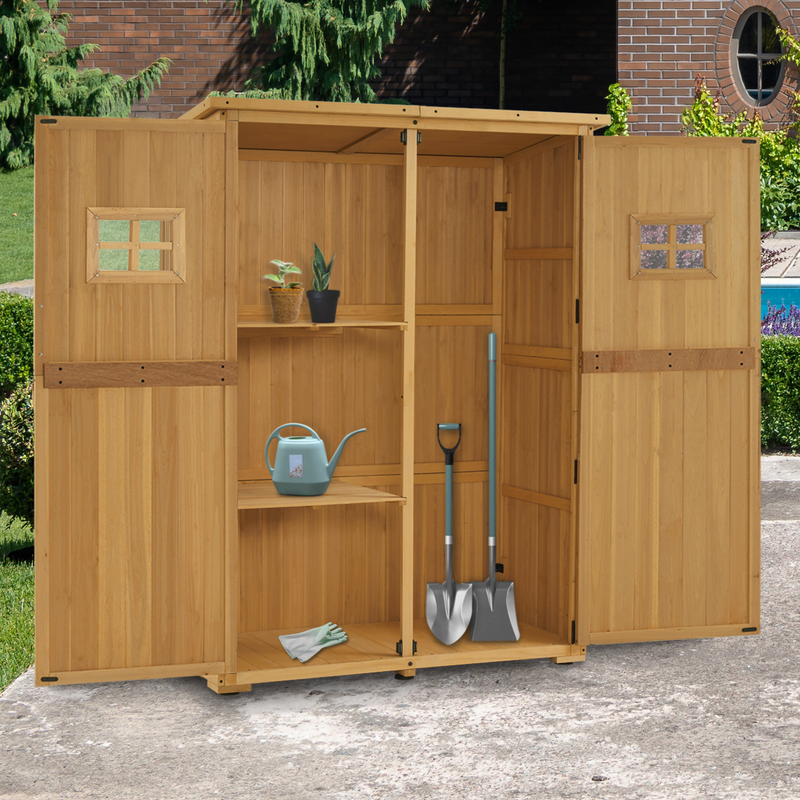 M MCombo Gartenschrank Holz, Gartenhaus Klein Wetterfest, Outdoor Gerätehaus Geräteschuppen, für Außenbereich Balkon Terrasse, 127×59×168 cm, 0912