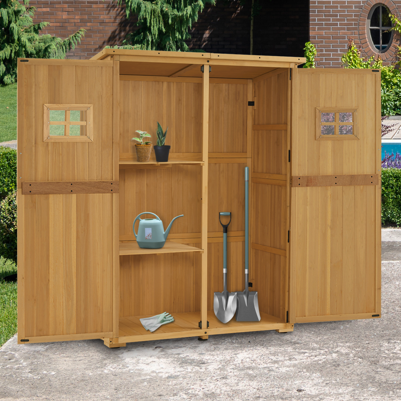 M MCombo Gartenschrank Holz, Gartenhaus Klein Wetterfest, Outdoor Gerätehaus Geräteschuppen, für Außenbereich Balkon Terrasse, 127×59×168 cm, 0912D (Natur)