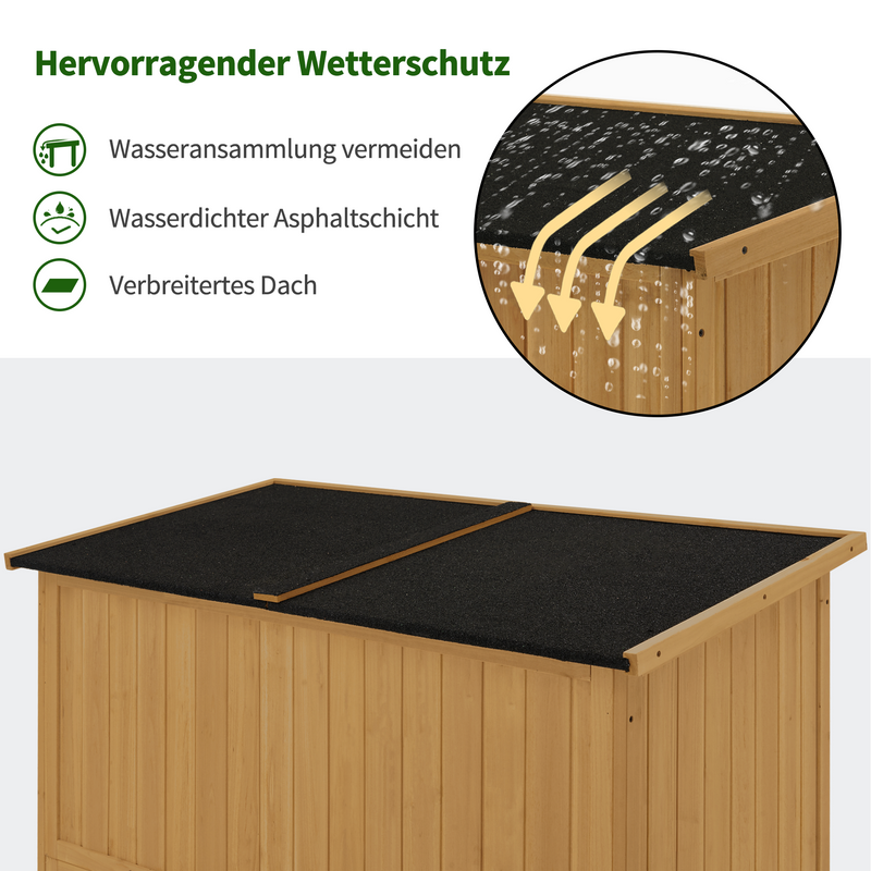 M MCombo Gartenschrank Holz, Gartenhaus Klein Wetterfest, Outdoor Gerätehaus Geräteschuppen, für Außenbereich Balkon Terrasse, 127×59×168 cm, 0912D (Natur)