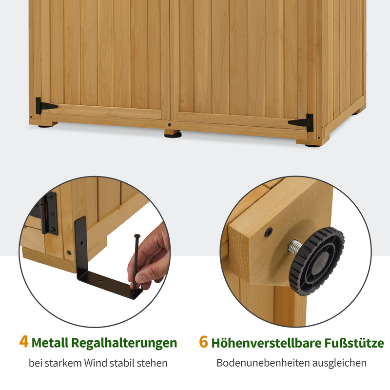 M MCombo Gartenschrank Holz, Gartenhaus Klein Wetterfest, Outdoor Gerätehaus Geräteschuppen, für Außenbereich Balkon Terrasse, 127×59×168 cm, 0912