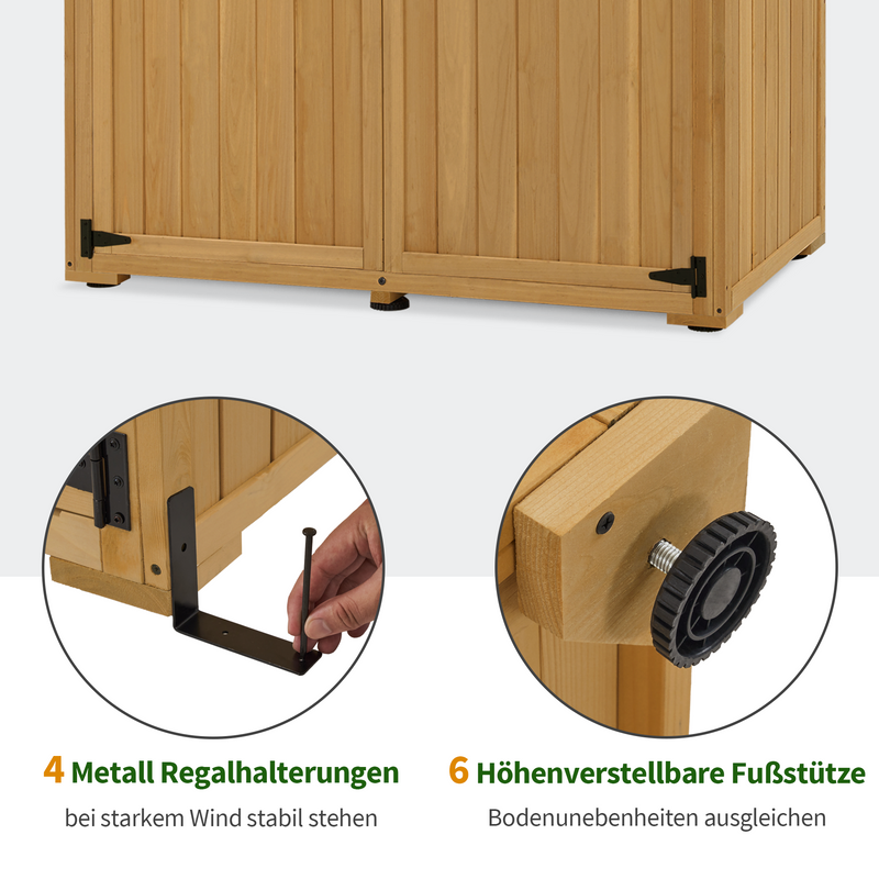 M MCombo Gartenschrank Holz, Gartenhaus Klein Wetterfest, Outdoor Gerätehaus Geräteschuppen, für Außenbereich Balkon Terrasse, 127×59×168 cm, 0912D (Natur)