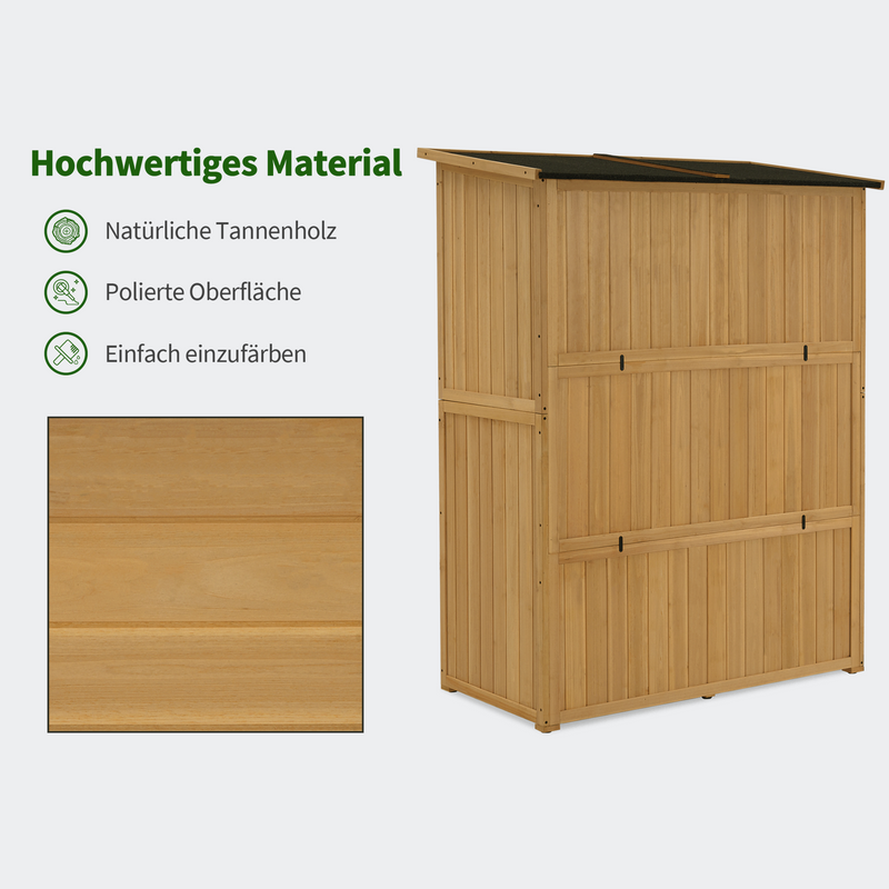 M MCombo Gartenschrank Holz, Gartenhaus Klein Wetterfest, Outdoor Gerätehaus Geräteschuppen, für Außenbereich Balkon Terrasse, 127×59×168 cm, 0912D (Natur)