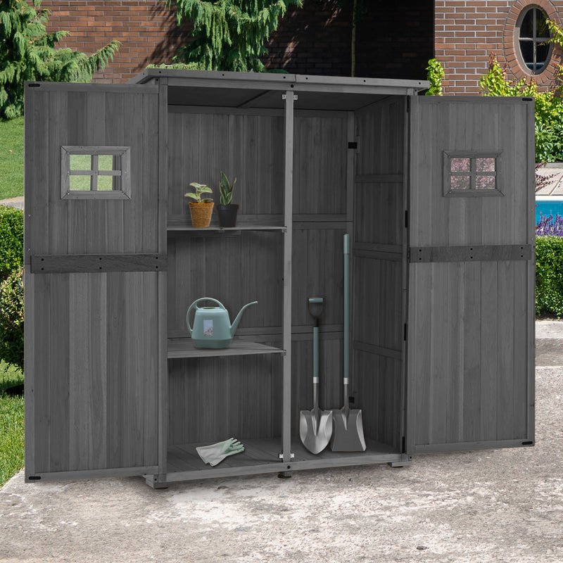 M MCombo Gartenschrank Holz, Gartenhaus Klein Wetterfest, Outdoor Gerätehaus Geräteschuppen, für Außenbereich Balkon Terrasse, 59×127×168 cm, 0912-F