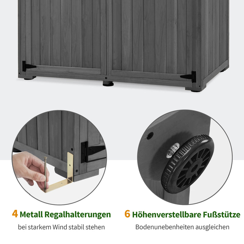 M MCombo Gartenschrank Holz, Gartenhaus Klein Wetterfest, Outdoor Gerätehaus Geräteschuppen, für Außenbereich Balkon Terrasse, 59×127×168 cm, 0912-F