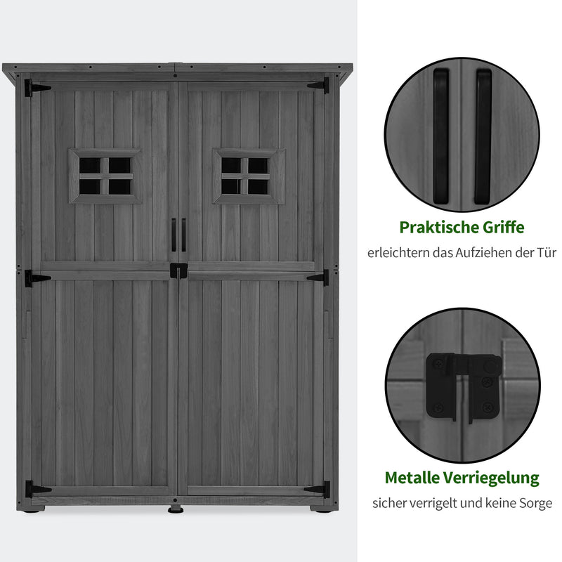 M MCombo Gartenschrank Holz, Gartenhaus Klein Wetterfest, Outdoor Gerätehaus Geräteschuppen, für Außenbereich Balkon Terrasse, 59×127×168 cm, 0912-F