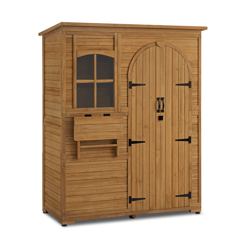 M MCombo Gartenschrank Geräteschuppen Holz Wetterfest, Gartenhaus Outdoor Wasserdicht Begehbar für Außenbereich Balkon Terrasse, Aufbewahrungsschrank mit 3 Regale 73×144×185 cm 0926D (Natur)