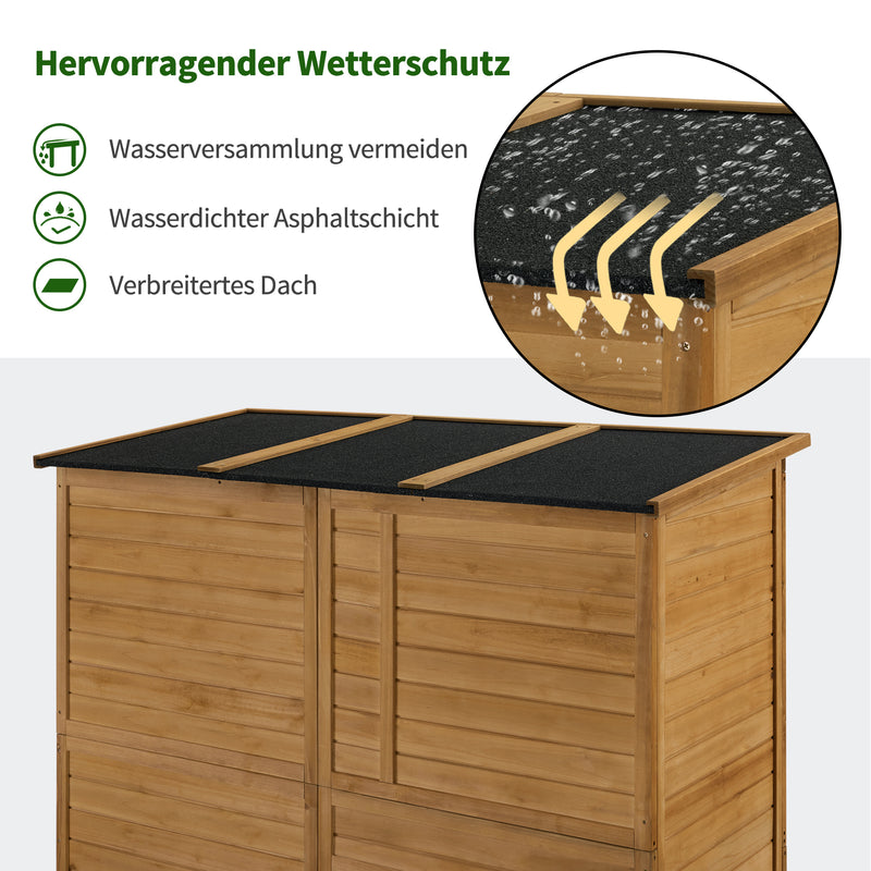 M MCombo Gartenschrank Geräteschuppen Holz Wetterfest, Gartenhaus Outdoor Wasserdicht Begehbar für Außenbereich Balkon Terrasse, Aufbewahrungsschrank mit 3 Regale 73×144×185 cm 0926D (Natur)