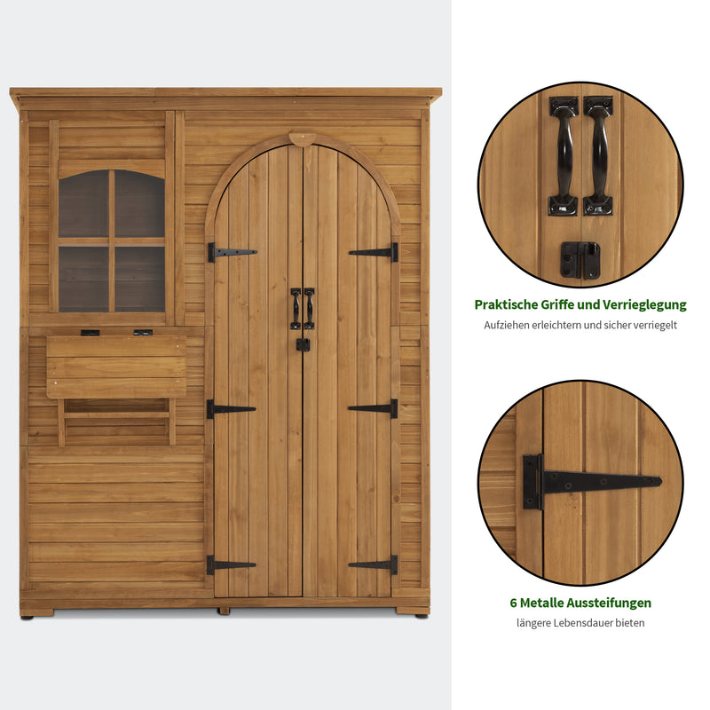 M MCombo Gartenschrank Geräteschuppen Holz Wetterfest, Gartenhaus Outdoor Wasserdicht Begehbar für Außenbereich Balkon Terrasse, Aufbewahrungsschrank mit 3 Regale 73×144×185 cm 0926D (Natur)