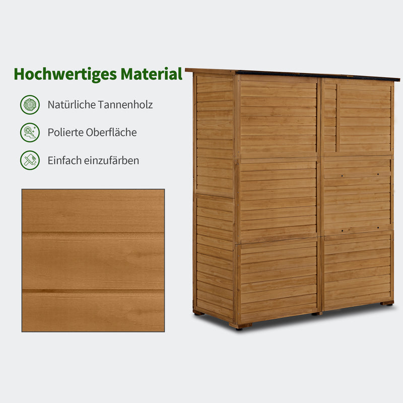 M MCombo Gartenschrank Geräteschuppen Holz Wetterfest, Gartenhaus Outdoor Wasserdicht Begehbar für Außenbereich Balkon Terrasse, Aufbewahrungsschrank mit 3 Regale 73×144×185 cm 0926D (Natur)