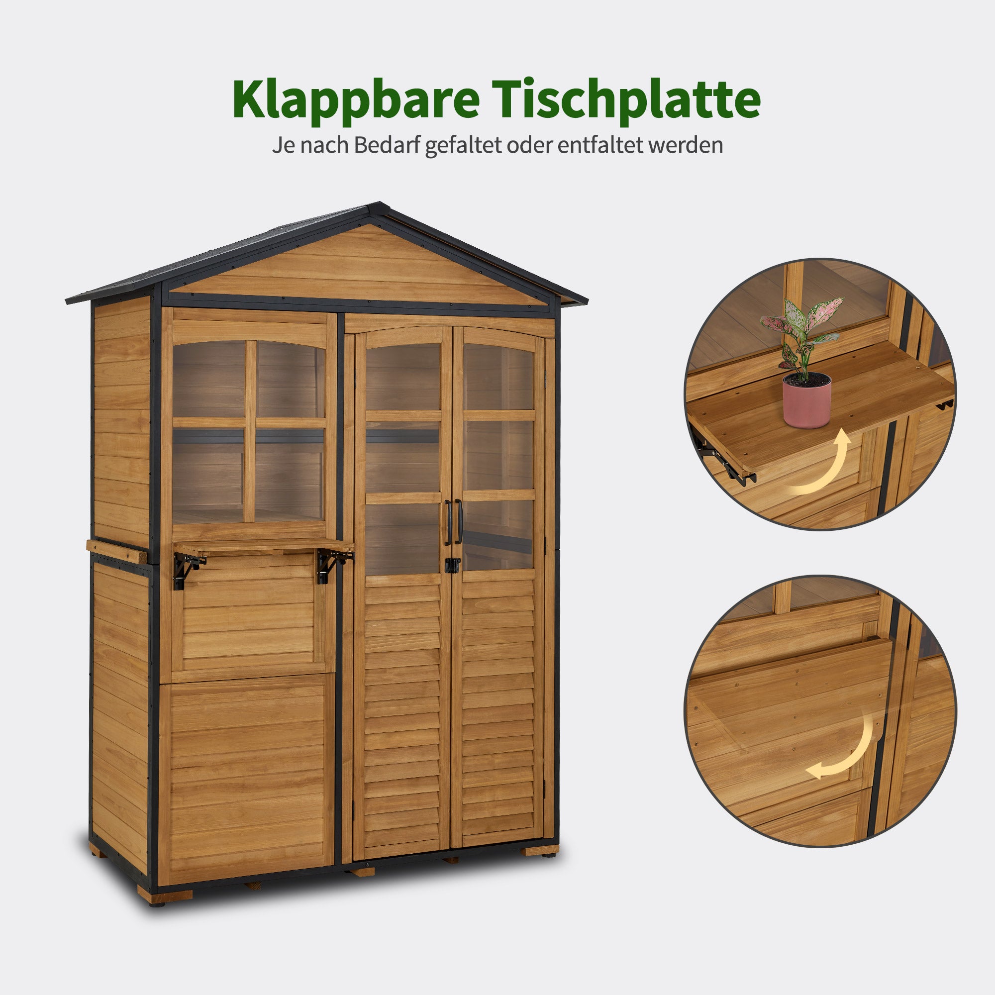 M MCombo Gartenschrank Holz Metgallgestell mit 3 Ablagen, Geräteschuppen Wetterfest, Gartenhaus Outdoor Wasserdicht, Aufbewahrungsschrank für Außenbereich, Garten & Terrasse 74x145 x200cm, 0937