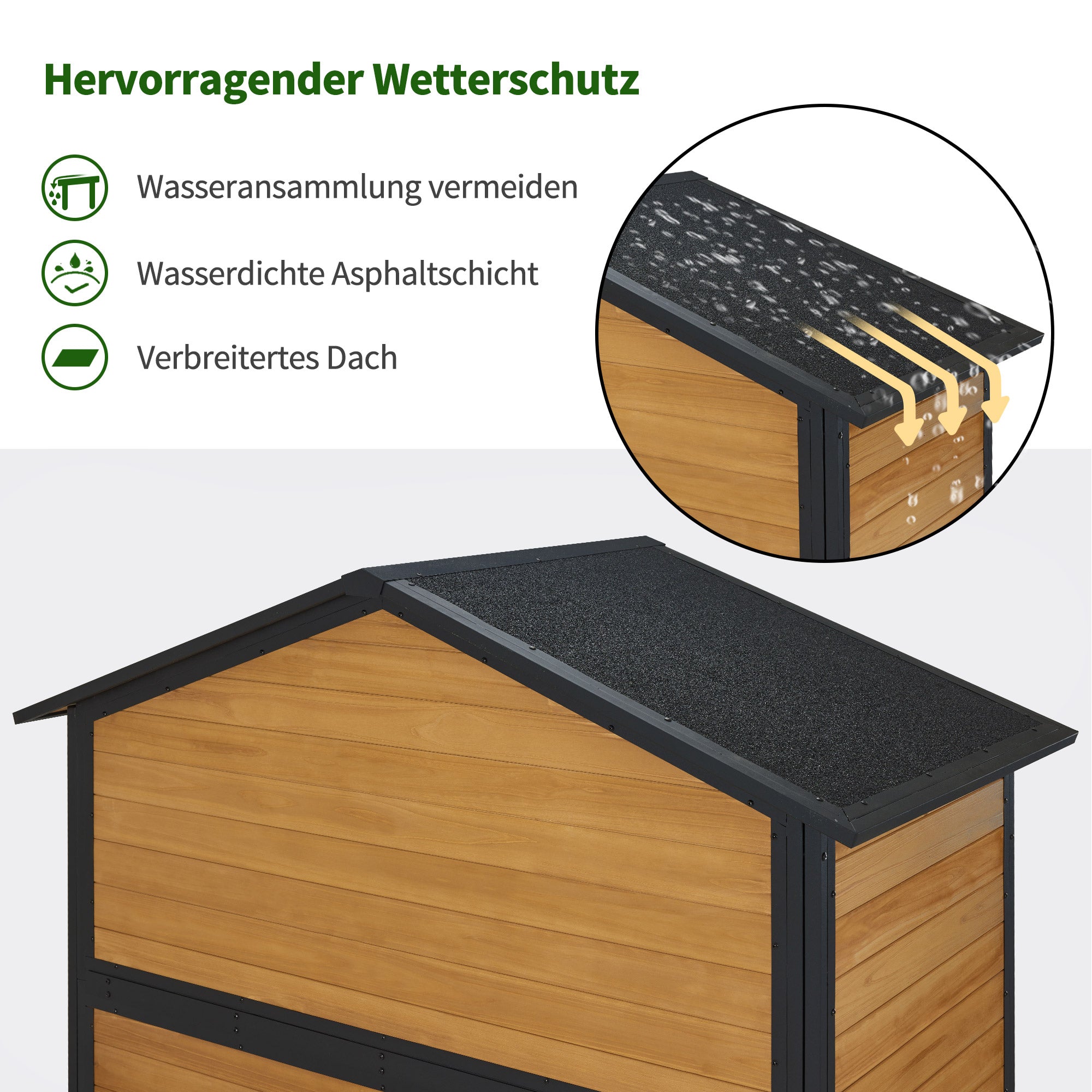 M MCombo Gartenschrank Holz Metgallgestell mit 3 Ablagen, Geräteschuppen Wetterfest, Gartenhaus Outdoor Wasserdicht, Aufbewahrungsschrank für Außenbereich, Garten & Terrasse 74x145 x200cm, 0937