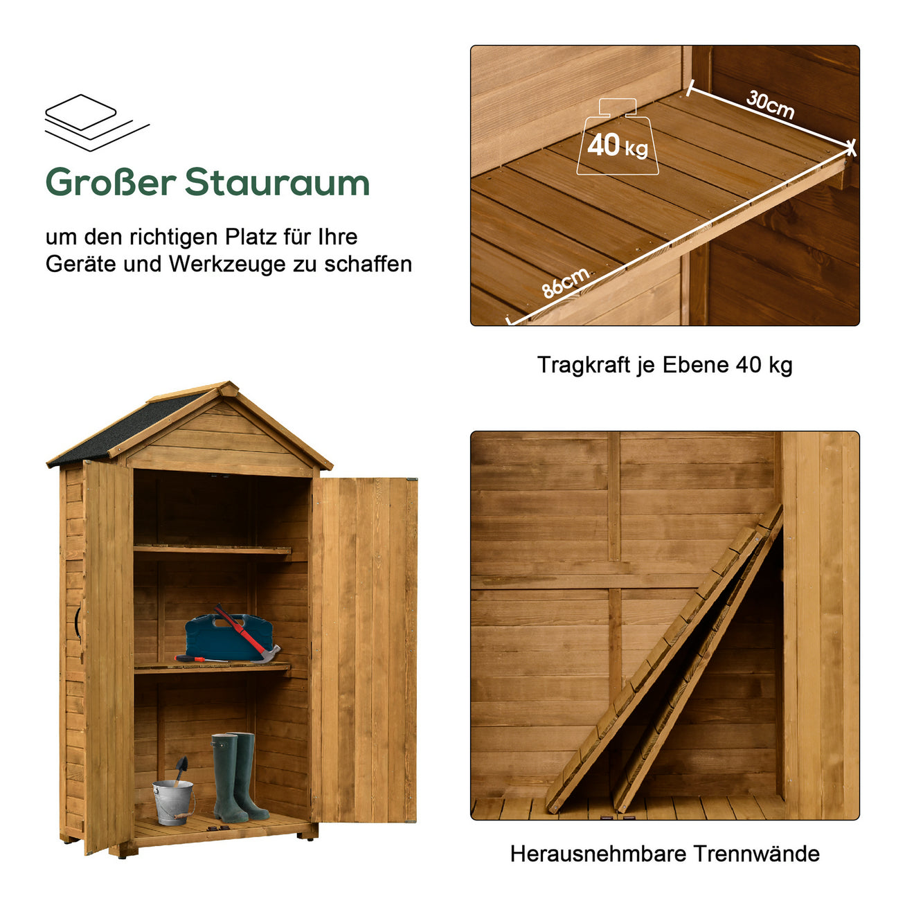 MCombo Gartenschrank Geräteschuppen Werkzeugschrank Outdoor-Schrank Gartenbox mit Satteldach aus Holz Grau/Natur 1000