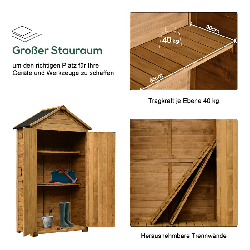 MCombo Gartenschrank Geräteschuppen Werkzeugschrank Outdoor-Schrank Gartenbox mit Satteldach aus Holz Grau/Natur 1000