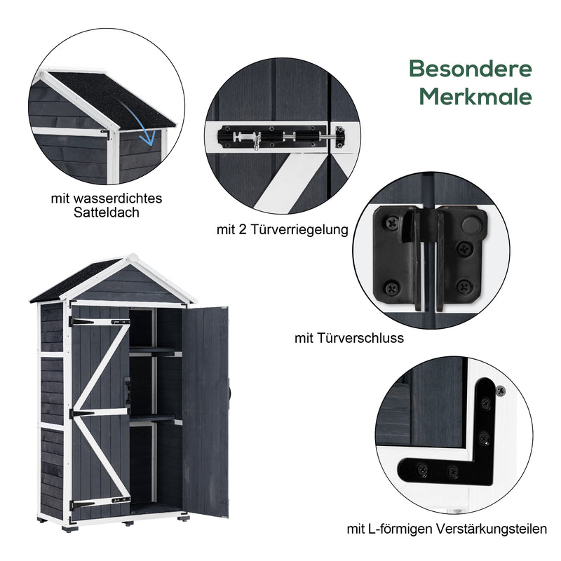 MCombo Gartenschrank Geräteschuppen Werkzeugschrank Outdoor-Schrank Gartenbox mit Satteldach aus Holz Grau/Natur 1000