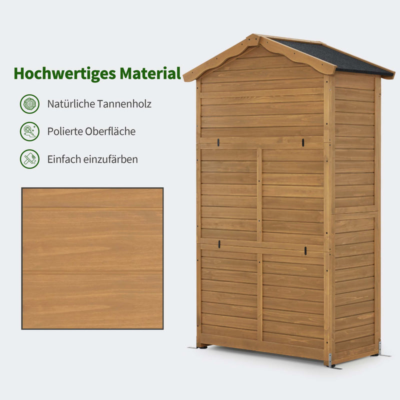 M MCombo Gartenschrank Gartenhaus Holz Wetterfest, Geräteschrank Gerätehaus Outdoor, für Außenbereich Garten Terrasse, Geräteschuppen mit 2 Bewegliche Regale, 57×109×180 cm, 1152 (Natur)
